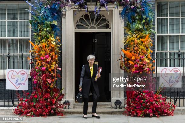 British Prime Minister Theresa May leaves 10 Downing Street for the weekly PMQ session in the House of Commons on 03 July, 2019 in London, England.