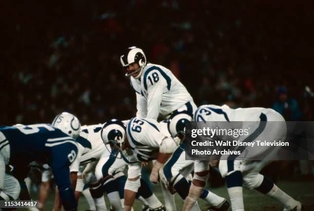 Los Angeles, CA LA Rams quarterback Roman Gabriel, Baltimore Colts at Los Angeles Rams, NFL gameplay, Los Angeles Memorial Coliseum.