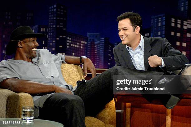 Karl Malone and Host Jimmy Kimmel on the "Jimmy Kimmel Live" show on ABC - Photo by Jaimie Trueblood/WireImage/ABC