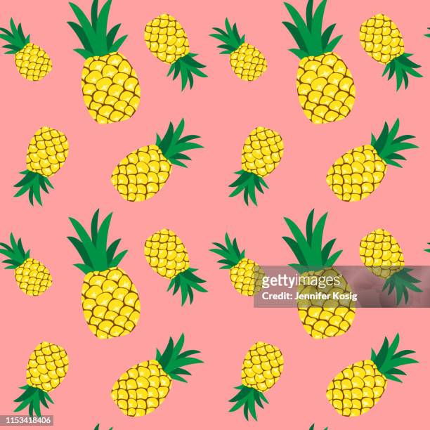 seamless pineapple pattern illustration, pink background - hawaii islands stock illustrations