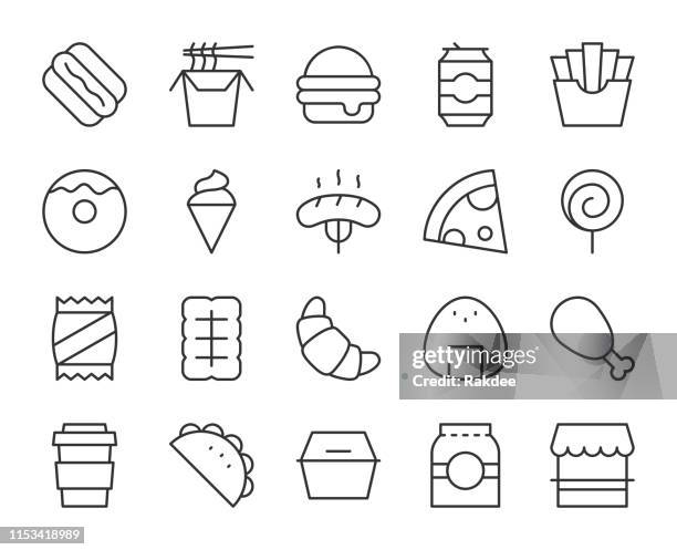 stockillustraties, clipart, cartoons en iconen met fast food-lichtlijn iconen - nachos