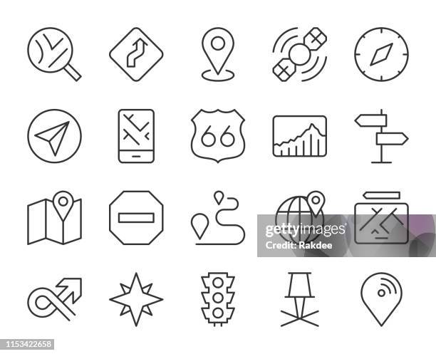 gps und navigation-light line icons - stecknadel stock-grafiken, -clipart, -cartoons und -symbole