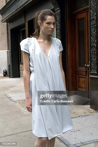 Aline Weber wearing Hanuk Spring 2006 during Olympus Fashion Week Spring 2006 - Hanuk - Presentation at Barker Black in New York City, New York,...