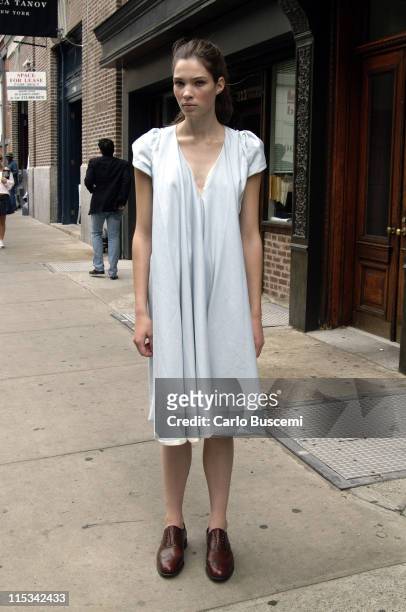 Aline Weber wearing Hanuk Spring 2006 during Olympus Fashion Week Spring 2006 - Hanuk - Presentation at Barker Black in New York City, New York,...