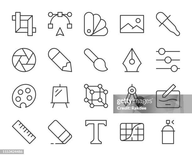 design and drawing - light line icons - spray paint font stock illustrations