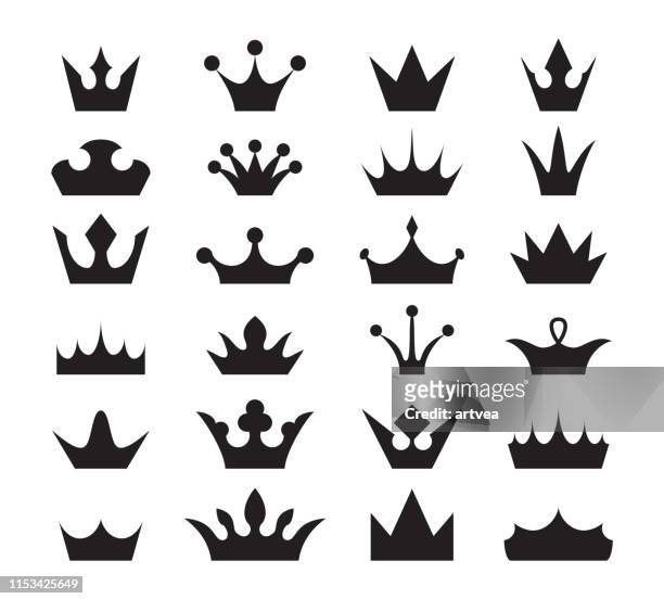 crown icon set. - crown headwear stock illustrations