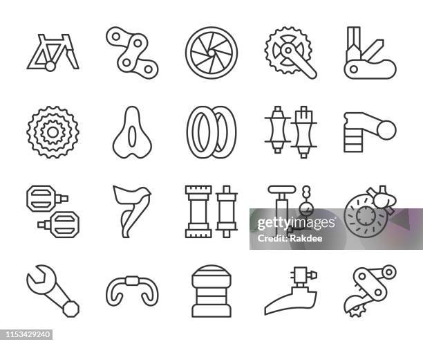 bicycle parts - light line icons - hub icon stock illustrations