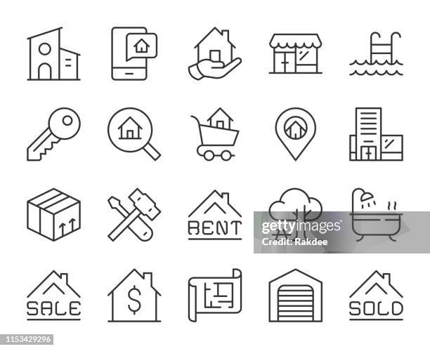 stockillustraties, clipart, cartoons en iconen met real estate-light line iconen - commercial real estate