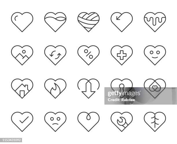 heart shape - light line icons - dramatic mountain stock illustrations
