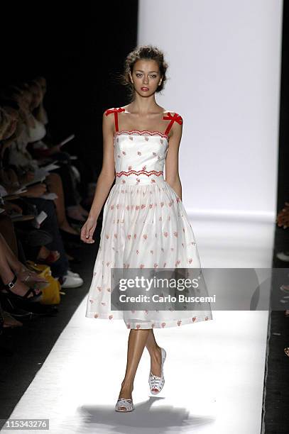 Morgane Dubled wearing Luca Luca Spring 2006 during Olympus Fashion Week Spring 2006 - Luca Luca - Runway at Bryant Park in New York City, New York,...