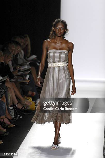 Oluchi Onweagba wearing Luca Luca Spring 2006 during Olympus Fashion Week Spring 2006 - Luca Luca - Runway at Bryant Park in New York City, New York,...