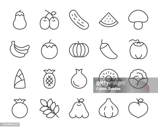 vegetable and fruit - light line icons - fruit compote stock illustrations