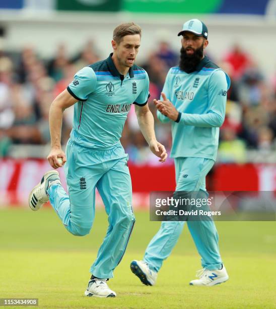 Chris Woakes of England catches his fourth catch of the day to dismiss Sarfaraz Ahmed during the Group Stage match of the ICC Cricket World Cup 2019...