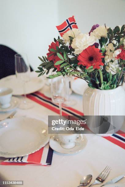 norwegian national day - breakfast - 17th may stock pictures, royalty-free photos & images