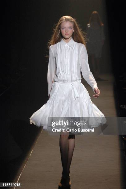 Vlada Roslyakova wearing Wunderkind Spring 2006 during Olympus Fashion Week Spring 2006 - Wunderkind - Runway at Bryant Park in New York City, New...