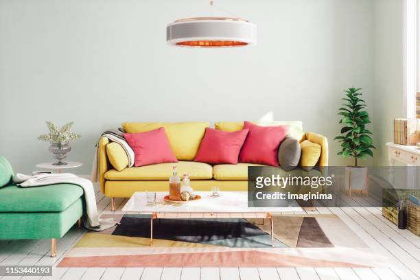 design colorato del soggiorno moderno - colore brillante foto e immagini stock
