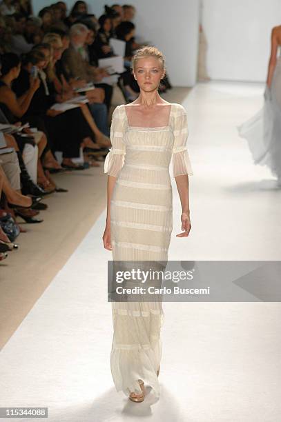 Vlada Roslyakova wearing J. Mendel Spring 2006 during Olympus Fashion Week Spring 2006 - J. Mendel - Runway at Bryant Park in New York City, New...