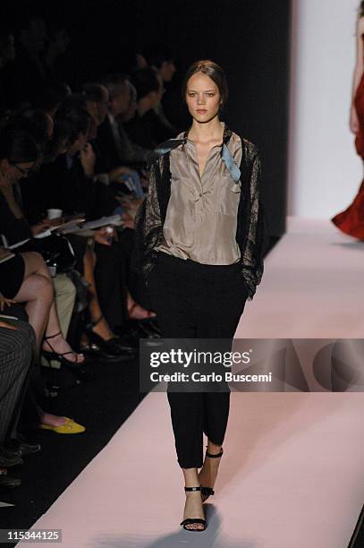 Freja Erichsen wearing Vera Wang Spring 2006 during Olympus Fashion Week Spring 2006 - Vera Wang - Runway at Bryant Park in New York City, New York,...