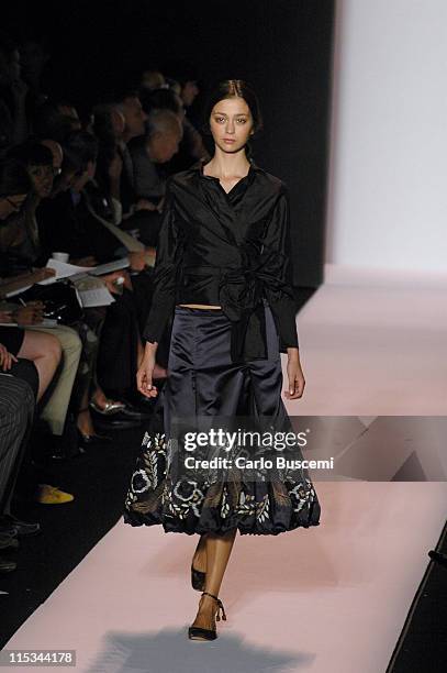 Morgane Dubled wearing Vera Wang Spring 2006 during Olympus Fashion Week Spring 2006 - Vera Wang - Runway at Bryant Park in New York City, New York,...