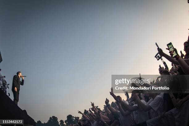 Dan Reynolds, lead singer of Imagine Dragons, performs on stage with his band for the only European stop on their tour. Florence , June 2nd 2019