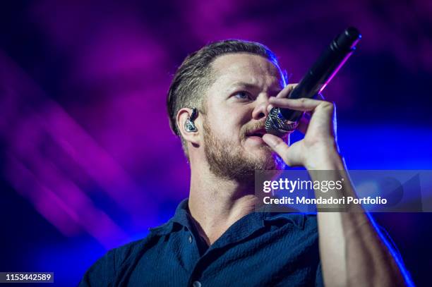 Dan Reynolds, lead singer of Imagine Dragons, performs on stage with his band for the only European stop on their tour. Florence , June 2nd 2019
