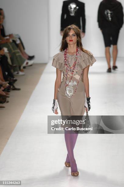 Anouck Lepere wearing Libertine Spring 2006 during Olympus Fashion Week Spring 2006 - Libertine - Runway at Bryant Park in New York City, New York,...