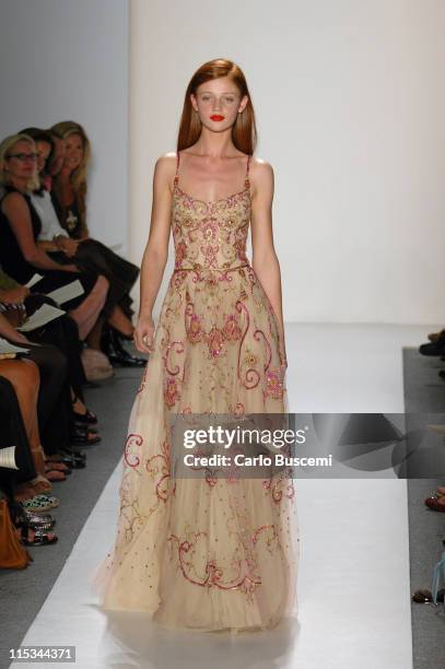 Cintia Dicker wearing Reem Acra Spring 2006 during Olympus Fashion Week Spring 2006 - Reem Acra - Runway at Bryant Park in New York City, New York,...