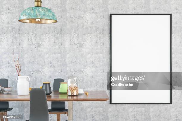 mockup frame with table and decors - poster frame stock pictures, royalty-free photos & images