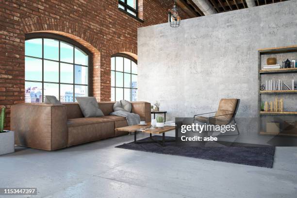 loft zimmer mit sofa - penthouse stock-fotos und bilder