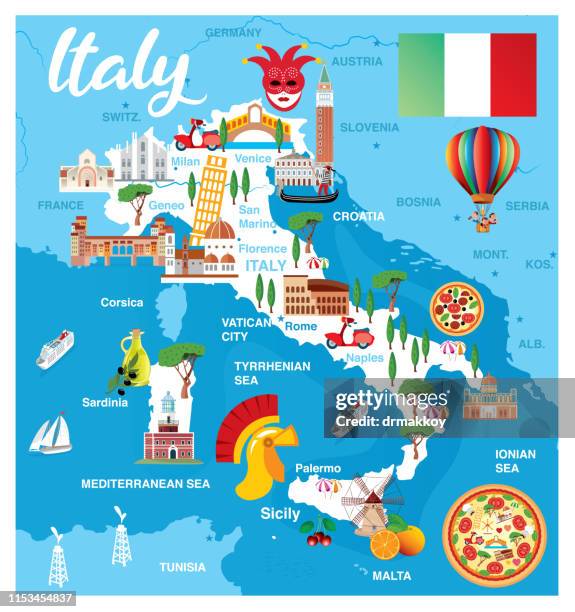 bildbanksillustrationer, clip art samt tecknat material och ikoner med tecknad karta över italien - map of florence italy