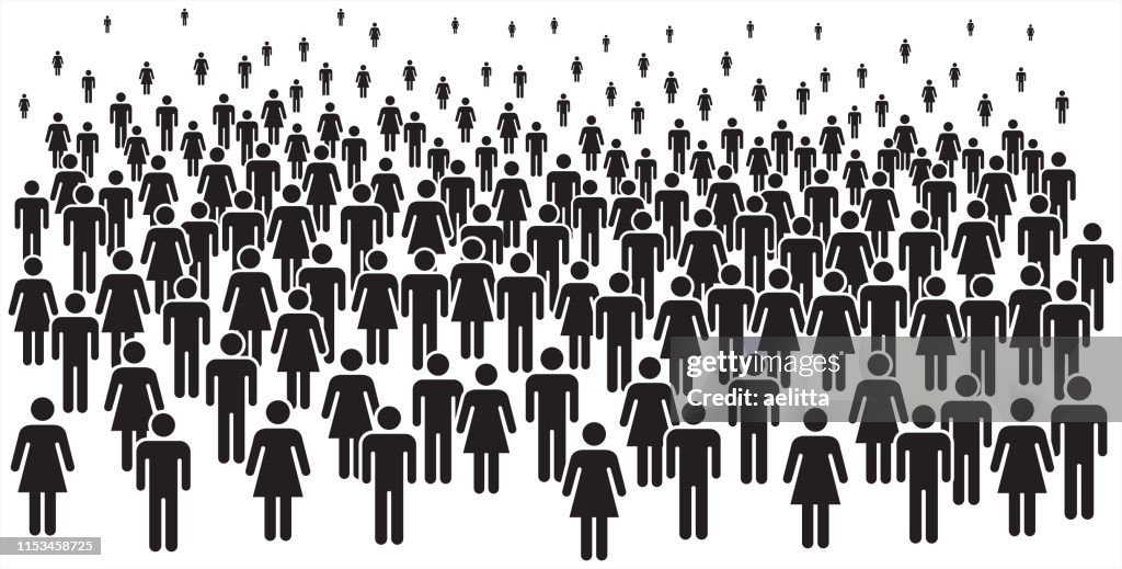 Vector illustration of group of stylized people in black.
