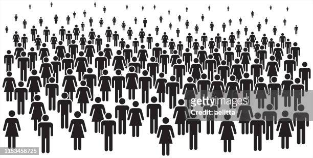 vector illustration of group of stylized people in black. - large group of people stock illustrations