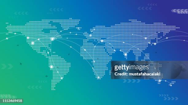 illustrazioni stock, clip art, cartoni animati e icone di tendenza di mappa di viaggio del mondo punteggiato - affari internazionali