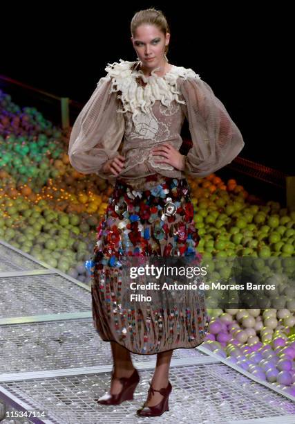 Model wearing Ronaldo Fraga Fall/Winter 2006 during Sao Paulo Fashion Week Fall/Winter 2006 - Ronaldo Fraga - Runway in Sao Paulo, Brazil.