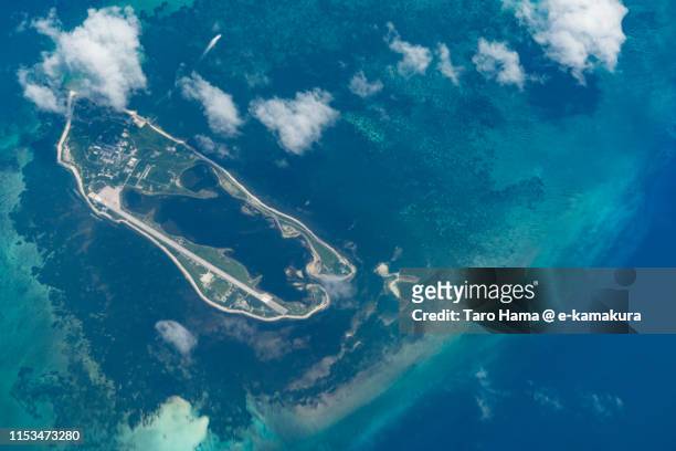 pratas islands in taiwan daytime aerial view from airplane - south china sea island stock pictures, royalty-free photos & images