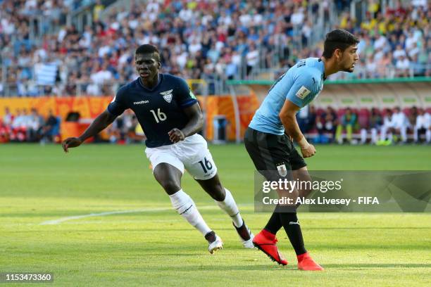 Sergio Quintero of Ecuador celebrates after scoring his team's second goal during the 2019 FIFA U-20 World Cup Round of 16 match between Uruguay and...