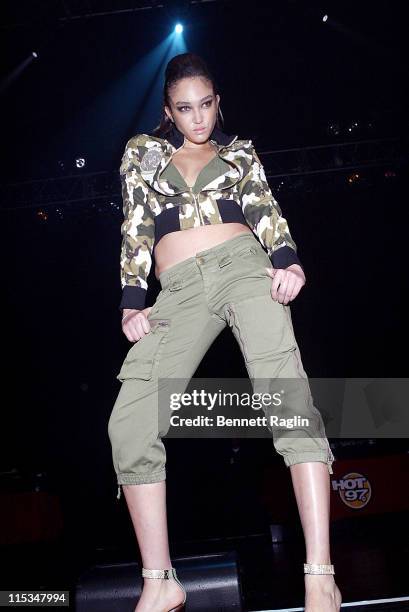 Naima Mora wearing Mecca Femme during Hot 97's Third Annual Full Frontal Hip Hop Fashion Show at Hammerstein Ballroom in New York, NY, United States.