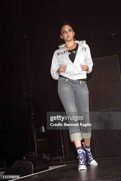 Naima Mora wearing White Boy during Hot 97's Third Annual Full Frontal Hip Hop Fashion Show at Hammerstein Ballroom in New York, NY, United States.