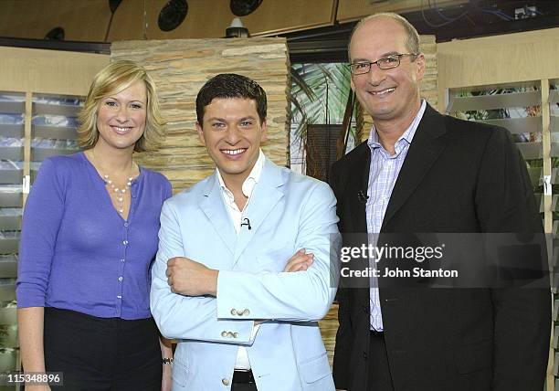 Melissa Doyle,Patrizio Buanne and David Koch during Patrizio Buanne Visits Chanel 7's "Sunrise" - February 20, 2006 at Channel 7 Sydney in Sydney,...
