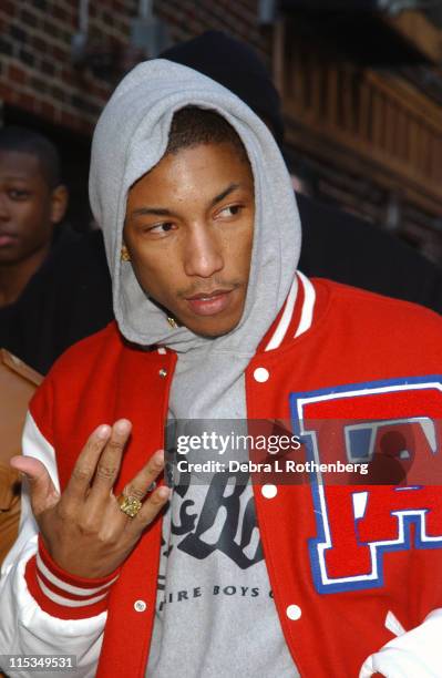 Pharrell Williams during Tom Hanks and N*E*R*D Arrive for Taping of "The Late Show with David Letterman" at Ed Sullivan Theater in New York City, New...