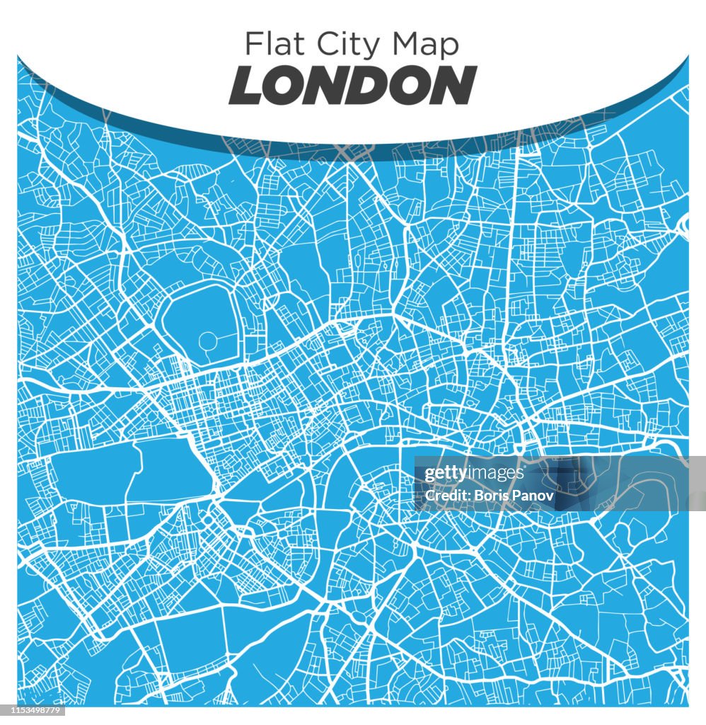Fun and 51³Ô¹ÏÍø Flat Street Map of London England on Blue Background