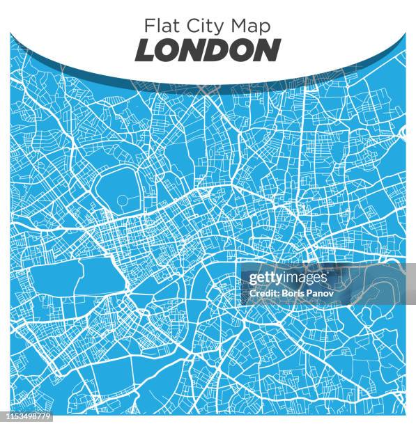 fun and creative flat street map of london england on blue background - london map stock illustrations