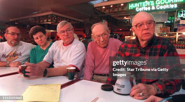 Mall walkers from Maplewood Mall left to right seated:Al Berchem, Bev Berchem, Ted Swanson, Dan Ostergren, Leroy Philippe. Talk with KTCA and...