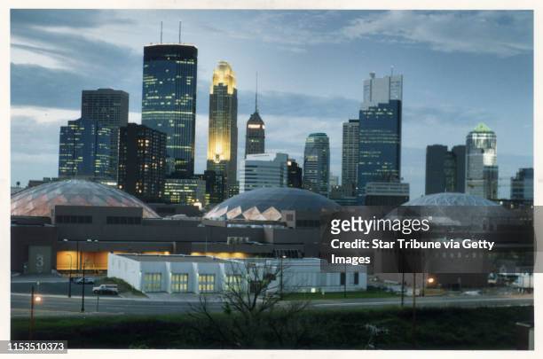 Star Tribune 1989 file photo by David Brewster showing the Minneapolis skyline including the Minneapolis Convention Center.