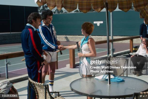 Harry Guardino, Jed Allan, Nancy Dussault appearing in the ABC tv series 'Good Heavens' episode 'Mixed Doubles'.