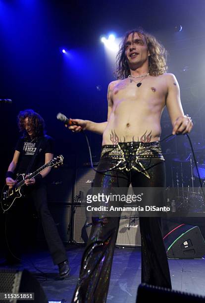Justin Hawkins of The Darkness during The Darkness U.S. Headlining Tour In Hollywood - April 17, 2004 at Music Box @ Henry Fonda Theatre in...