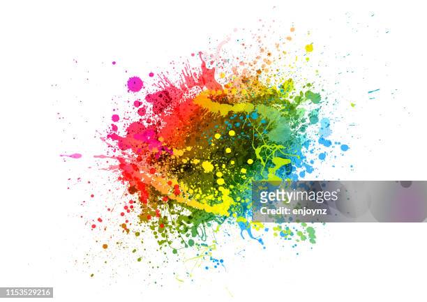 illustrazioni stock, clip art, cartoni animati e icone di tendenza di spruzzo di vernice arcobaleno - immagine a colori