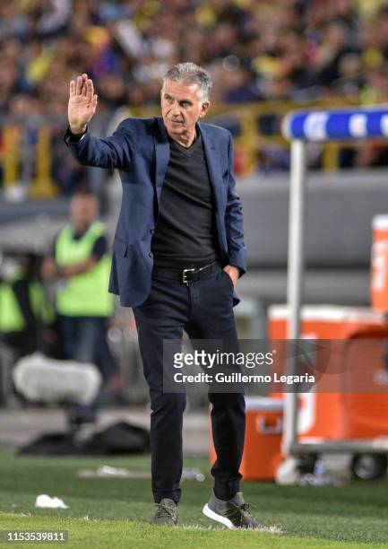 Head coach Carlos Queiroz of Colombia gestures during a friendly match between Colombia and Panama at Estadio El Campin on June 03, 2019 in Bogota,...