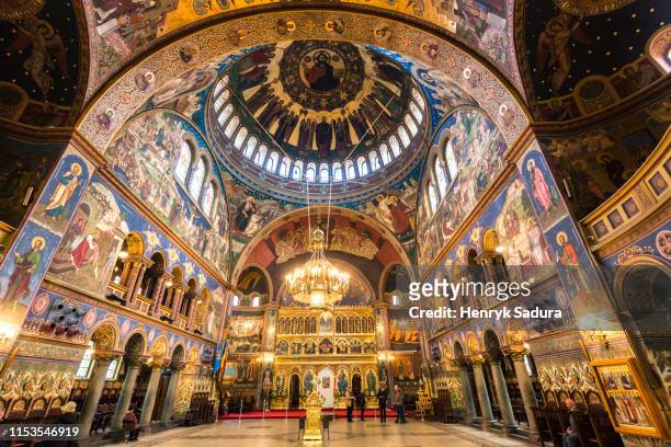 interior of the holy trinity cathedral in sibiu - brasov romania stock pictures, royalty-free photos & images