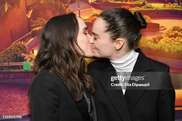 Ellen Page and Emma Portner attend the "Tales of the City" New York premiere at The Metrograph on June 03, 2019 in New York City.